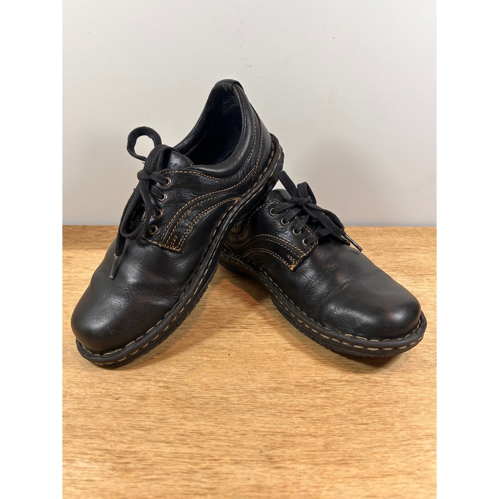 Born Black Leather Lace Up Oxfords Shoes Womens 7/38 W31595 Contrast Stitch